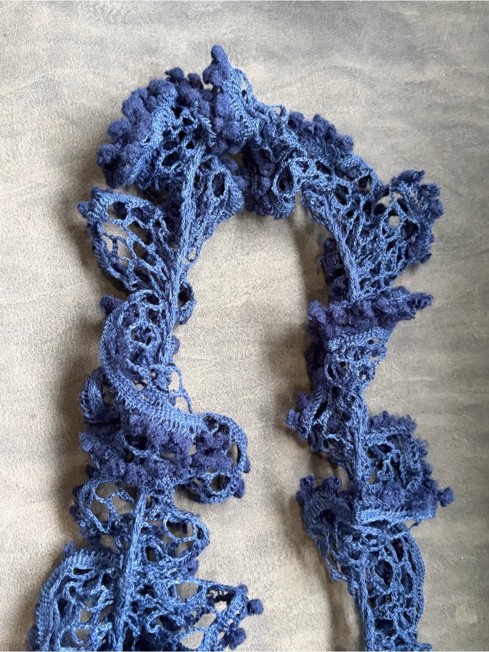 Handmade Navy Blue Ruffled Crochet Scarf - Picture 3 of 6